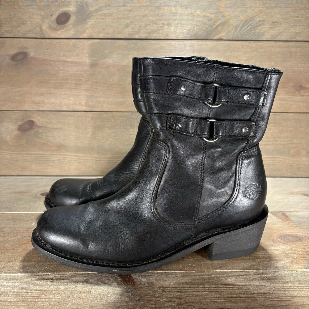 Harley davidson piper womens size 10 shoes black leather side zip ankle boots